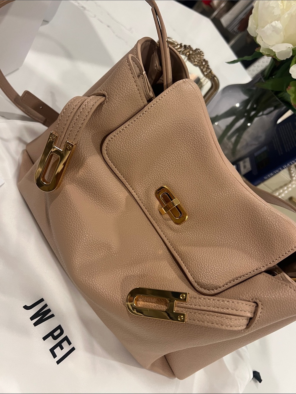 JW PEI Blush Beige Shoulder Bag with Gold Hardware